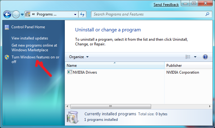 add remove windows components windows 7